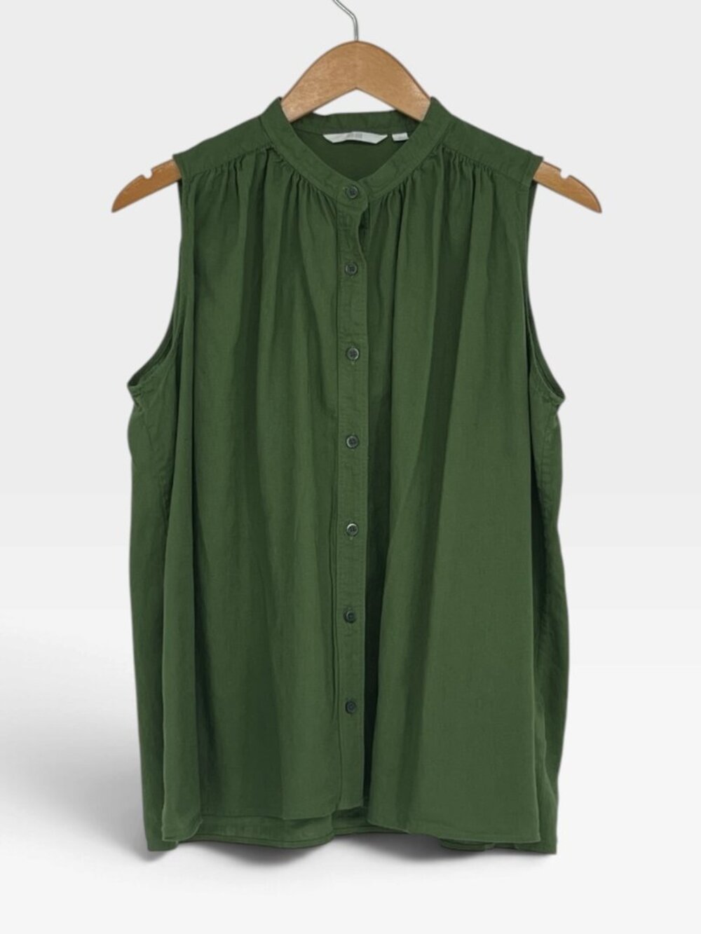 Uniqlo Linen Blend Sleeveless Blouse Womens L Olive Green Collar Minimalist